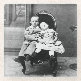 Haunting Vintage Sibling Portrait  Glass Coaster