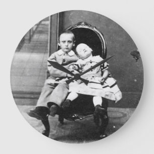 Haunting Vintage Sibling Portrait Large Clock
