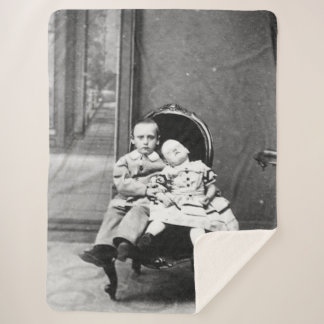 Haunting Vintage Sibling Portrait  Sherpa Blanket