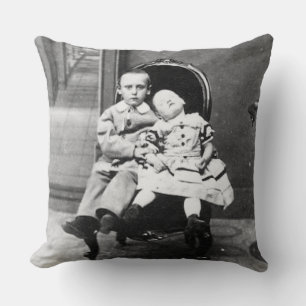 Haunting Vintage Sibling Portrait Throw Pillow