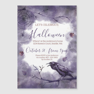 Hauntingly Beautiful Purple Raven Halloween Party Magnetic Invitation