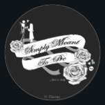 Hauntingly Jack & Sally "Simply Meant To Be" Classic Round Sticker<br><div class="desc">Celebrate the timeless romance of cult classic charm with this enchanting round sticker featuring the iconic duo, Jack Skellington and Sally. Emblazoned with the heartfelt phrase "Simply Meant To Be, " the design seamlessly blends gothic elegance with playful allure. The artwork captures the unmistakable spirit of these beloved characters against...</div>