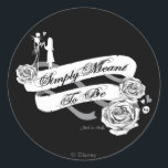 Hauntingly Jack & Sally "Simply Meant To Be" Classic Round Sticker<br><div class="desc">Celebrate the timeless romance of cult classic charm with this enchanting round sticker featuring the iconic duo, Jack Skellington and Sally. Emblazoned with the heartfelt phrase "Simply Meant To Be, " the design seamlessly blends gothic elegance with playful allure. The artwork captures the unmistakable spirit of these beloved characters against...</div>