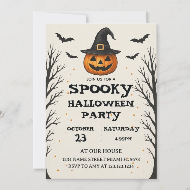 Hauntingly Spooky Halloween Party Invitation Card (Front)