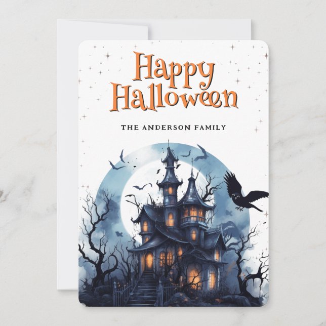 Hauny House Raven Bats Happy Halloween Carte (Devant)