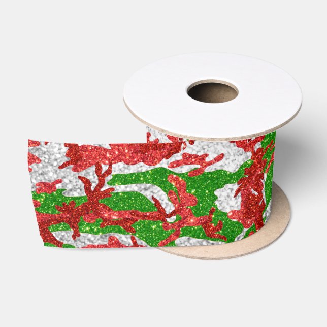 Haus Of Camo Silver Xmas Pattern Satin Ribbon (Spool)