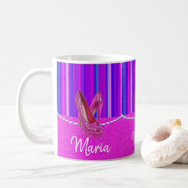 Haut talons rose pourpre tache Mug (Avec donut)