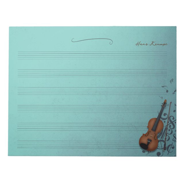 Haute Bohème Turquoose Violin Music Manuscript Notepad (Front)