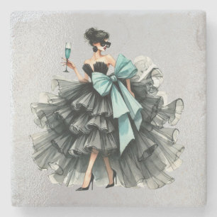 Haute Glam Gown, Tiff Blue Bow and Shades Stone Coaster