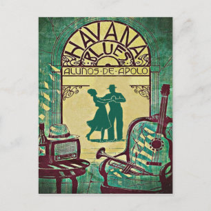 Havana Blues, dancing couple, party, vintage Invitation Postcard