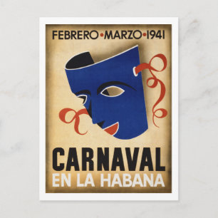 Havana Carnival Vintage Travel Poster Restored Postcard