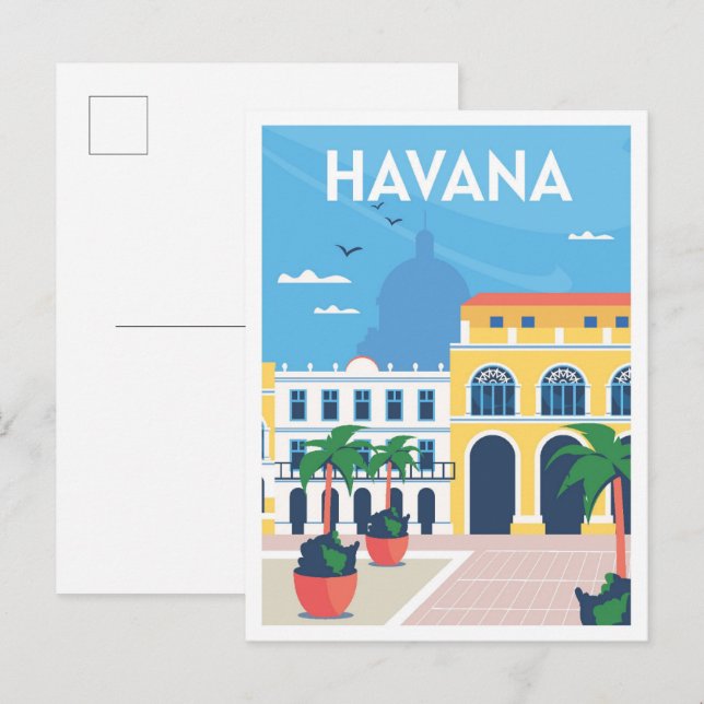 Havana Cuba Art Vintage Travel Illustration Postcard (Front/Back)