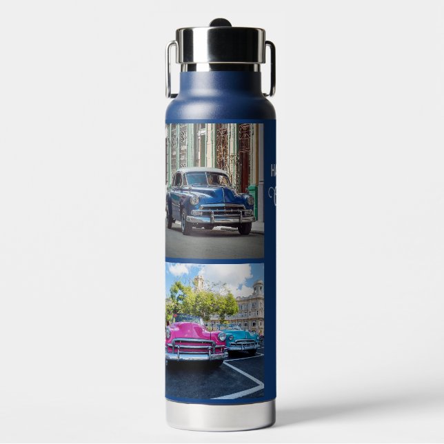 Havana CUBA Cars Custom Name Water Bottle (Front)