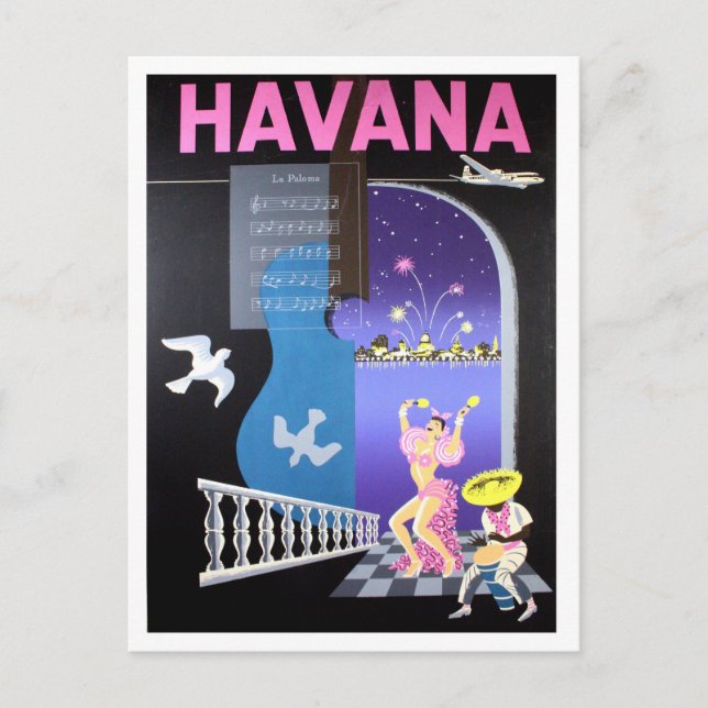 Havana, Cuba, dancing nights, vintage airline Postcard (Front)