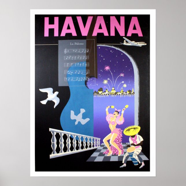 Havana, Cuba, dancing nights, vintage airline Poster (Front)