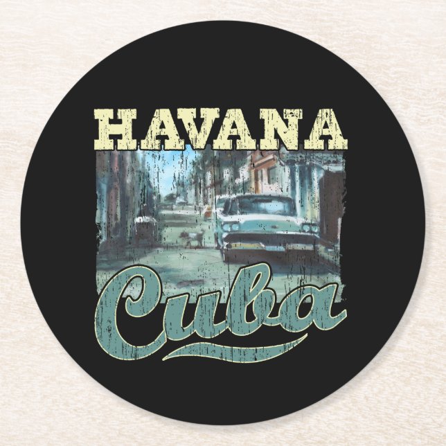 Havana Cuba Graffiti Street Art - Love Habana Round Paper Coaster (Front)