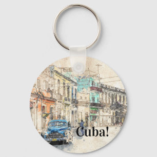 havana Cuba Illustration Keychain