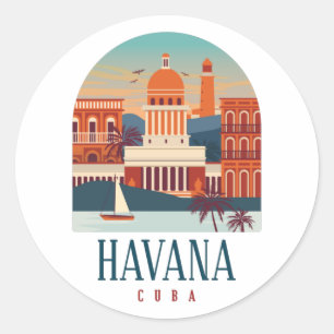 Havana Cuba Island Vintage Minimal Retro City Classic Round Sticker