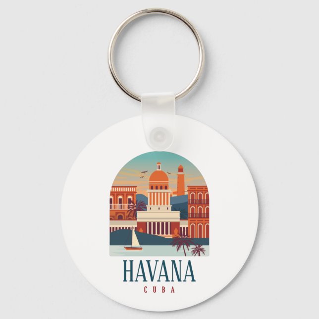 Havana Cuba Island Vintage Minimal Retro City  Keychain (Front)
