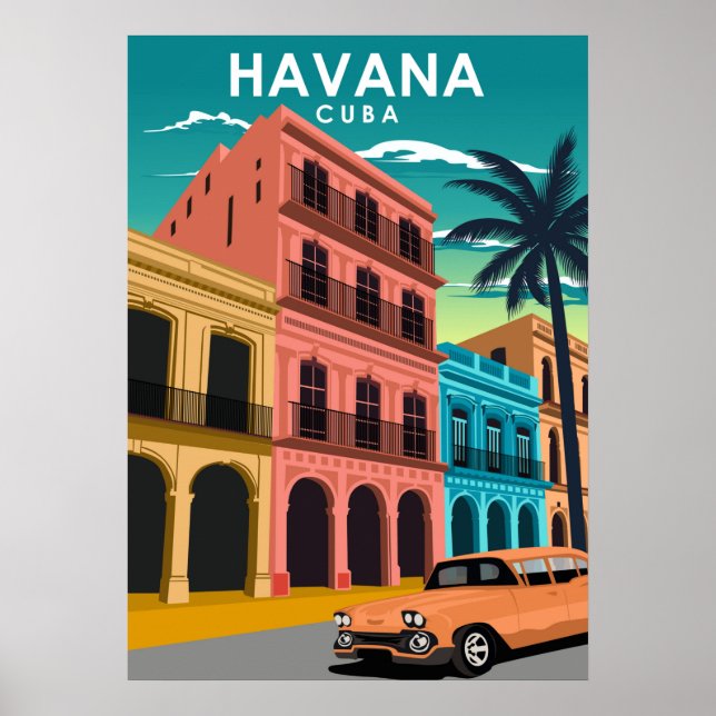 Havana Cuba Island Vintage Minimal Retro City Poster (Front)
