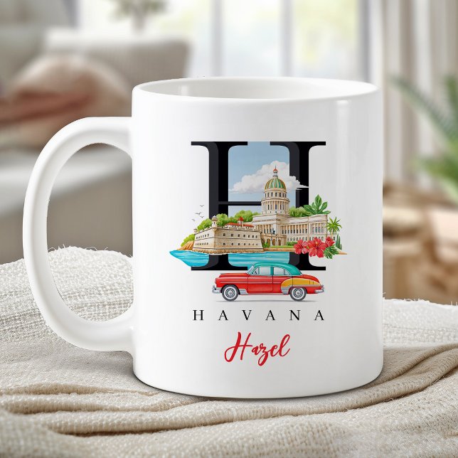 Havana Cuba Monogram Letter H Personalized Gift Coffee Mug (Havana Cuba Monogram Letter H Personalized Gift Coffee Mug)