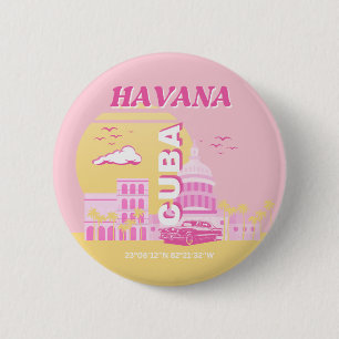 Havana Cuba Pink Preppy Art 2 Inch Round Button