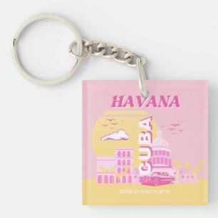 Havana Cuba Pink Preppy Art Keychain