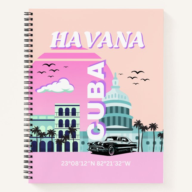 Havana Cuba Pink Travel Art Notebook (Front)