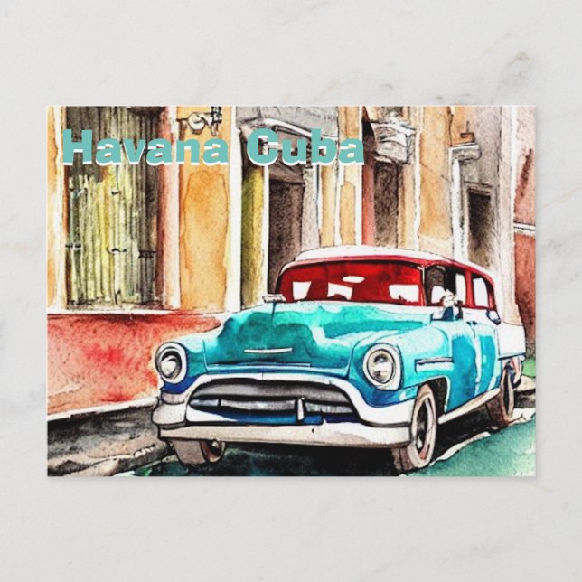 havana cuba postcard old car 2 (Front)