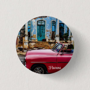 Havana Cuba Red Vintage Car 1 Inch Round Button