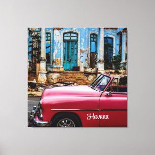 Havana Cuba Red Vintage Car Canvas Print