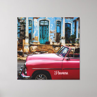 Havana Cuba Red Vintage Car Canvas Print