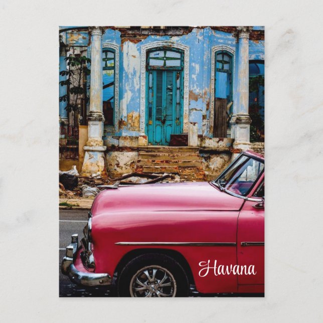 Havana Cuba Red Vintage Car Invitation Postcard (Front)