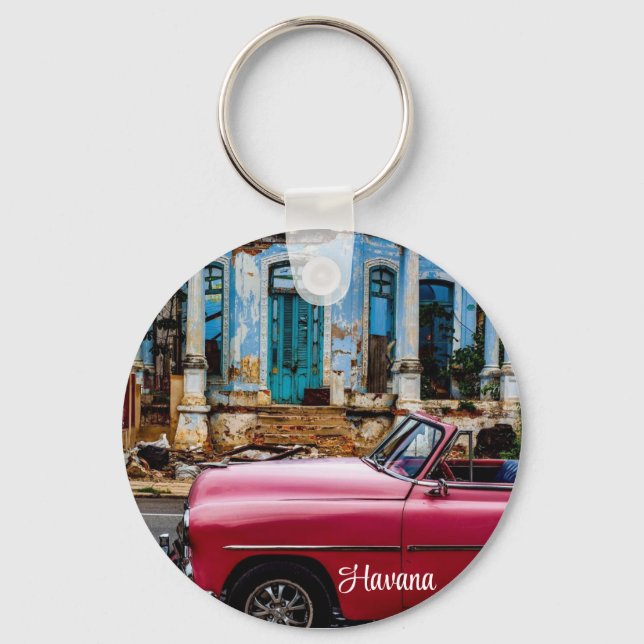 Havana Cuba Red Vintage Car          Keychain (Front)