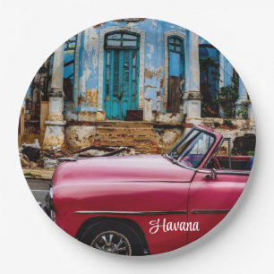 Havana Cuba Red Vintage Car              Paper Plate