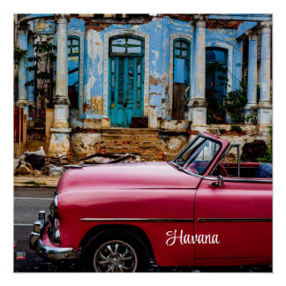Havana Cuba Red Vintage Car Poster