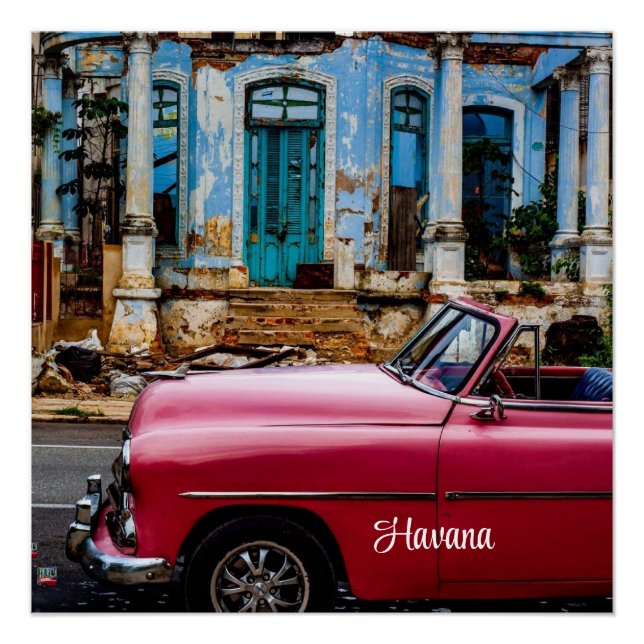 Havana Cuba Red Vintage Car                 Poster (Front)