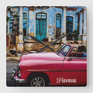 Havana Cuba Red Vintage Car            Square Wall Clock