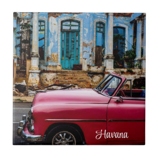 Havana Cuba Red Vintage Car            Tile