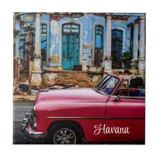 Havana Cuba Red Vintage Car    Tile