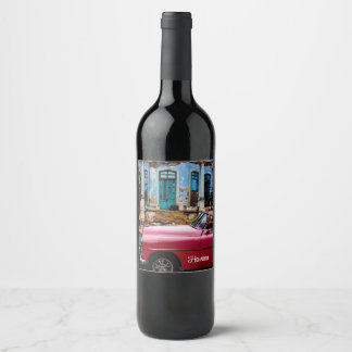 Havana Cuba Red Vintage Car Wine Label