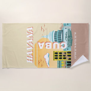 Havana Cuba Retro Travel Art Beach Towel