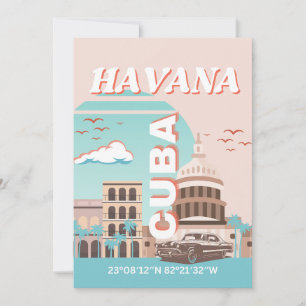 Havana Cuba Retro Travel Art Holiday Card