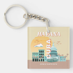 Havana Cuba Retro Travel Art Keychain