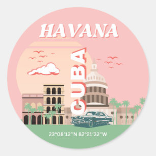 Havana Cuba Retro Vintage Art Classic Round Sticker