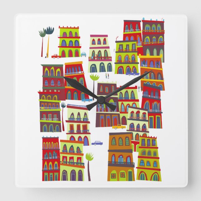 Havana Cuba Square Wall Clock (Front)