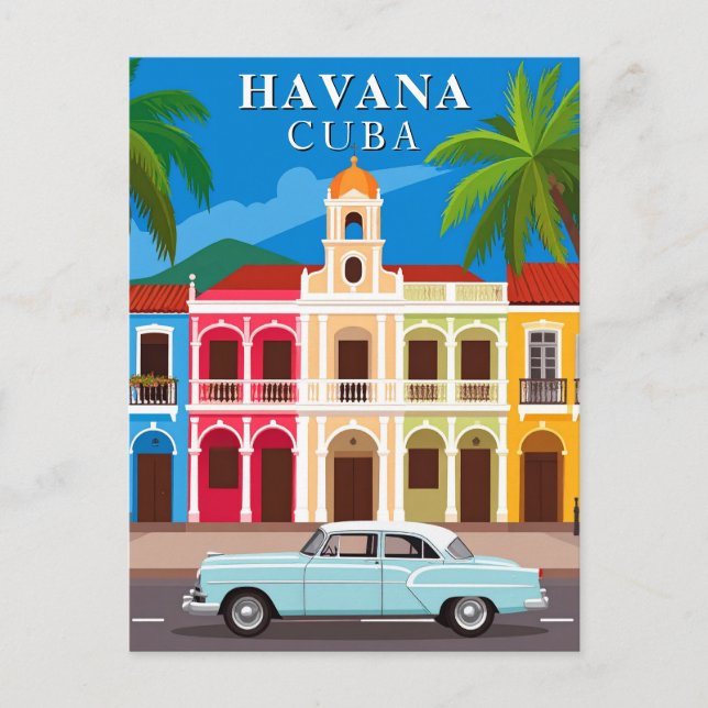 Havana Cuba Travel Vintage Car and Architecture  Postcard (Front)