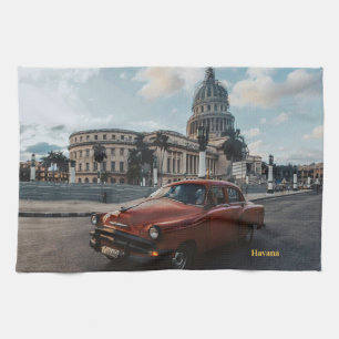 Havana Cuba Vintage Classic Car Kitchen Towel
