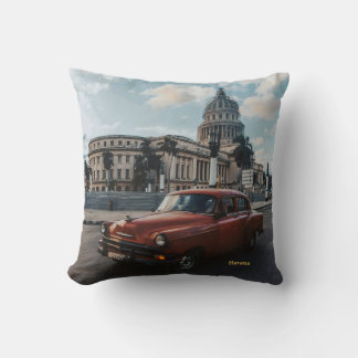 Havana Cuba Vintage Classic Car  Throw Pillow