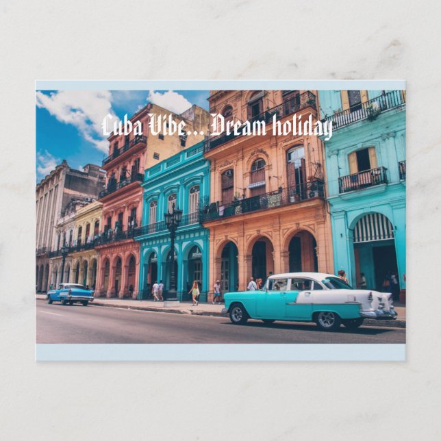 Havana Cuba Vintage Colourful 'Cuba Vibe' Postcard (Front)
